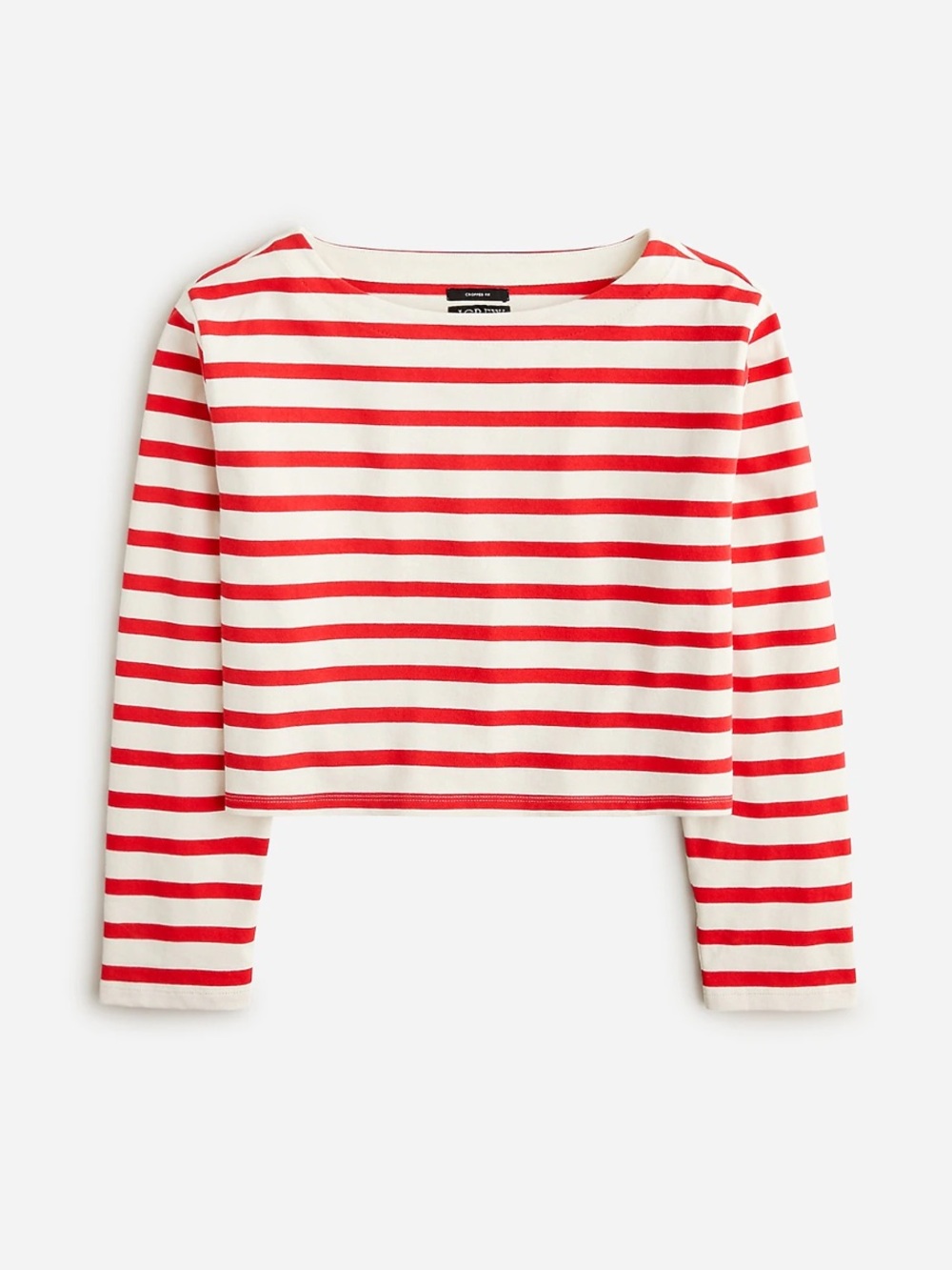 J. Crew Red and White Striped Cropped Boatneck Mariner T-Shirt